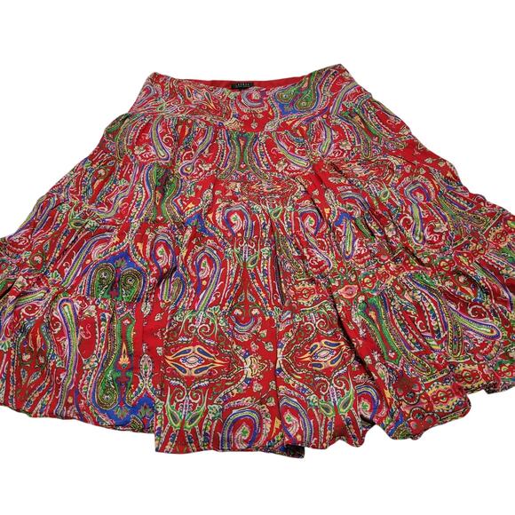 Lauren ralph Lauren red tiered paisley peasant skirt full midi - Picture 1 of 9
